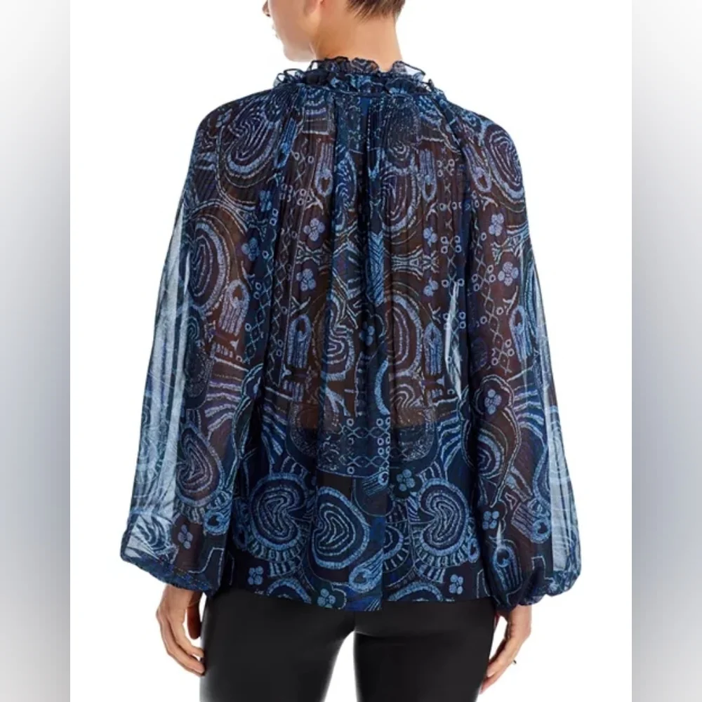 KOBI HALPERIN Yarden Ruffled Geometric Print Blouse L. - Picture 2 of 11